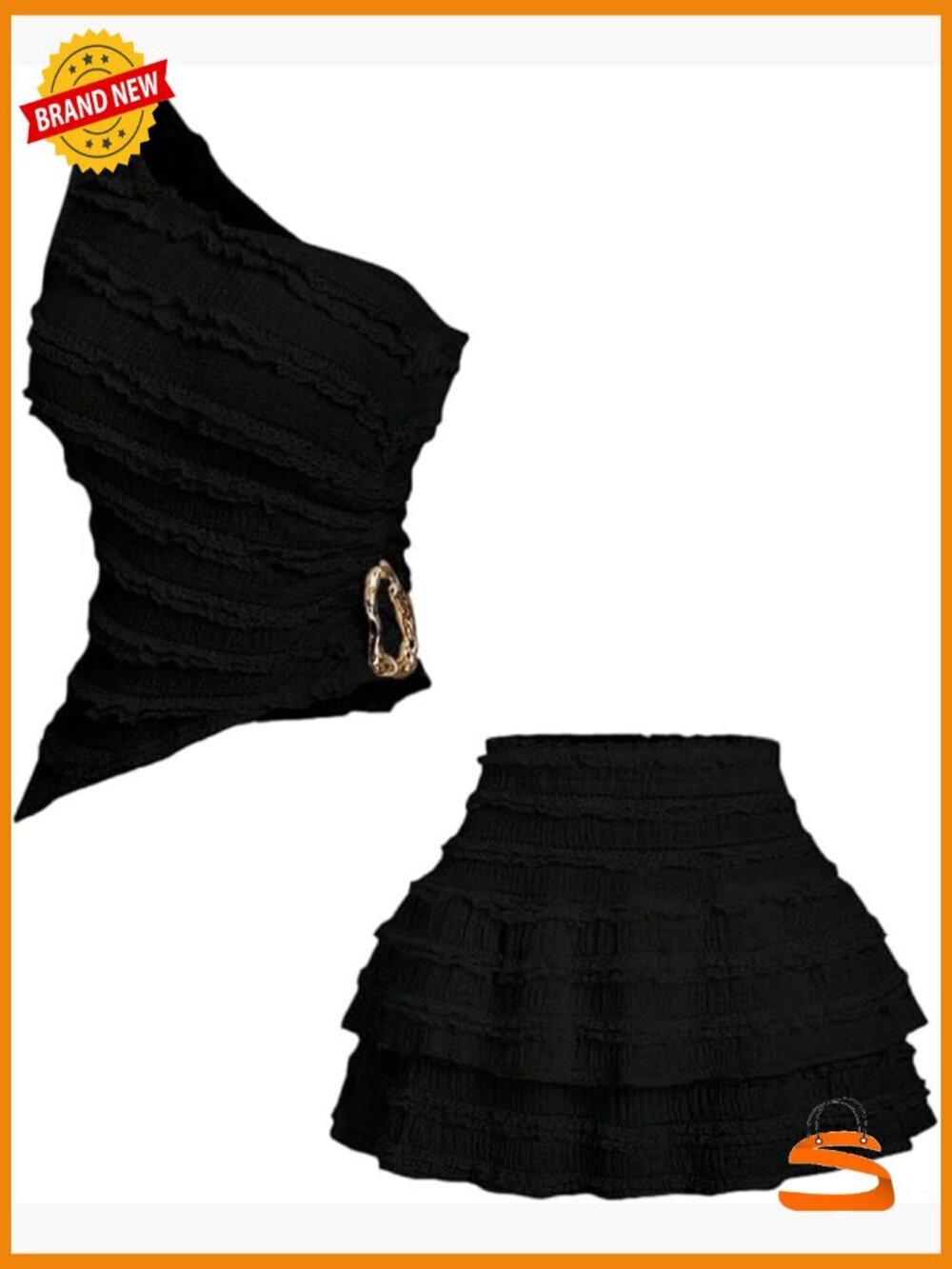 2 Piece Skirt Set Y2k One Shoulder Tank Top Ruffle Mini Skirt Summer Outfit